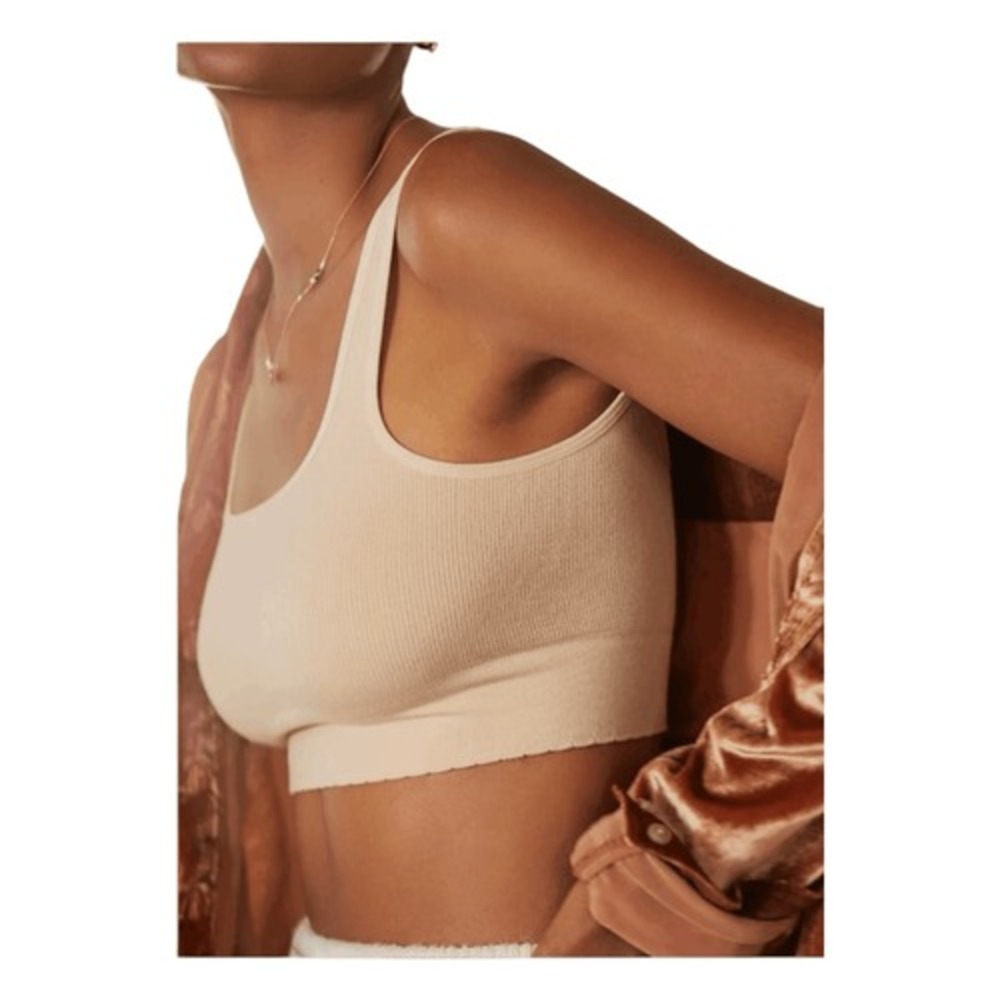 Anthropologie The Hattie Bralette Cream Ribbed Knit Seamless Square Neck S/M - Picture 2 of 5